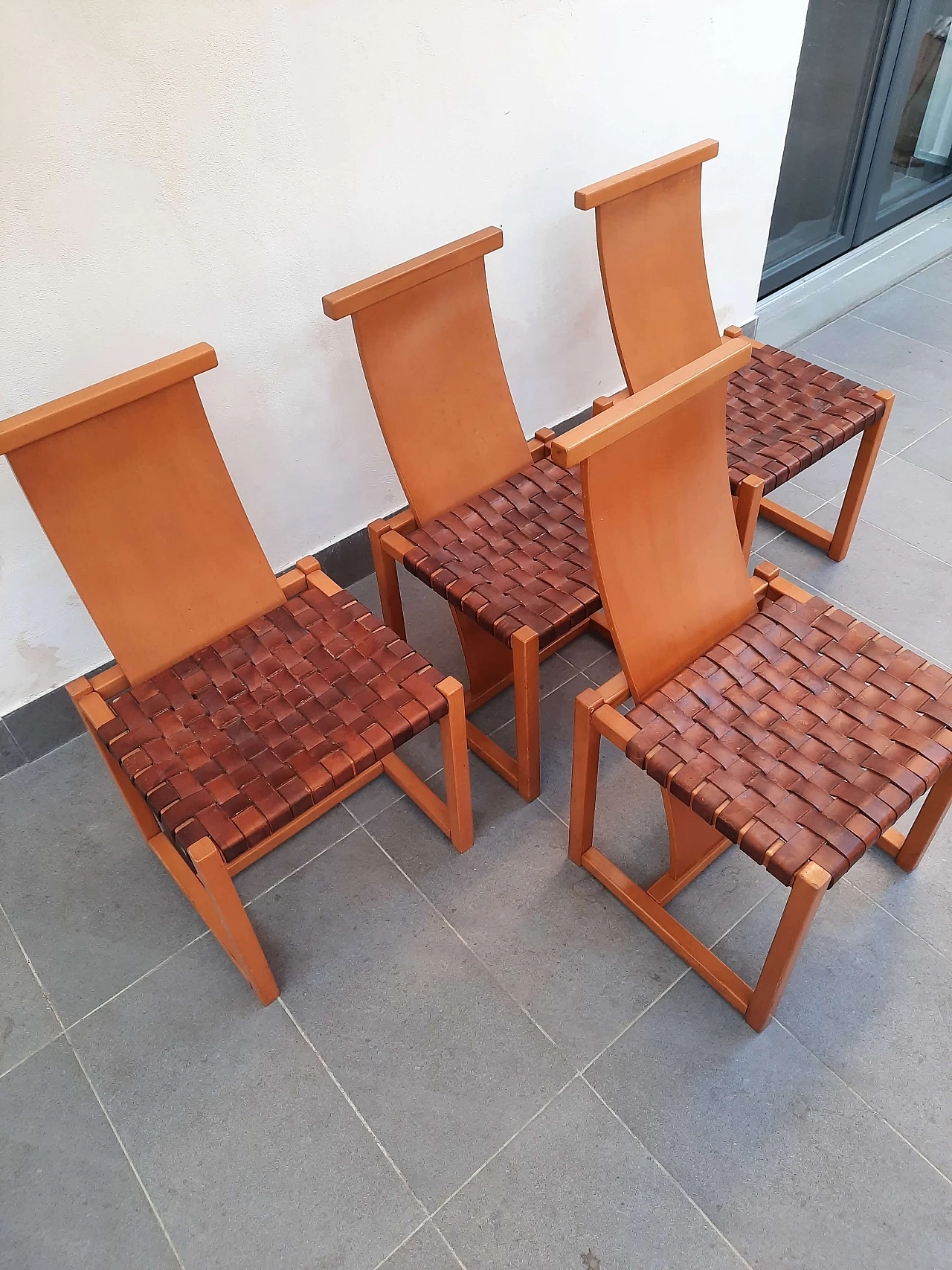 Pair of beech and leather chairs in the style of Alvar Aalto, 1970s 5