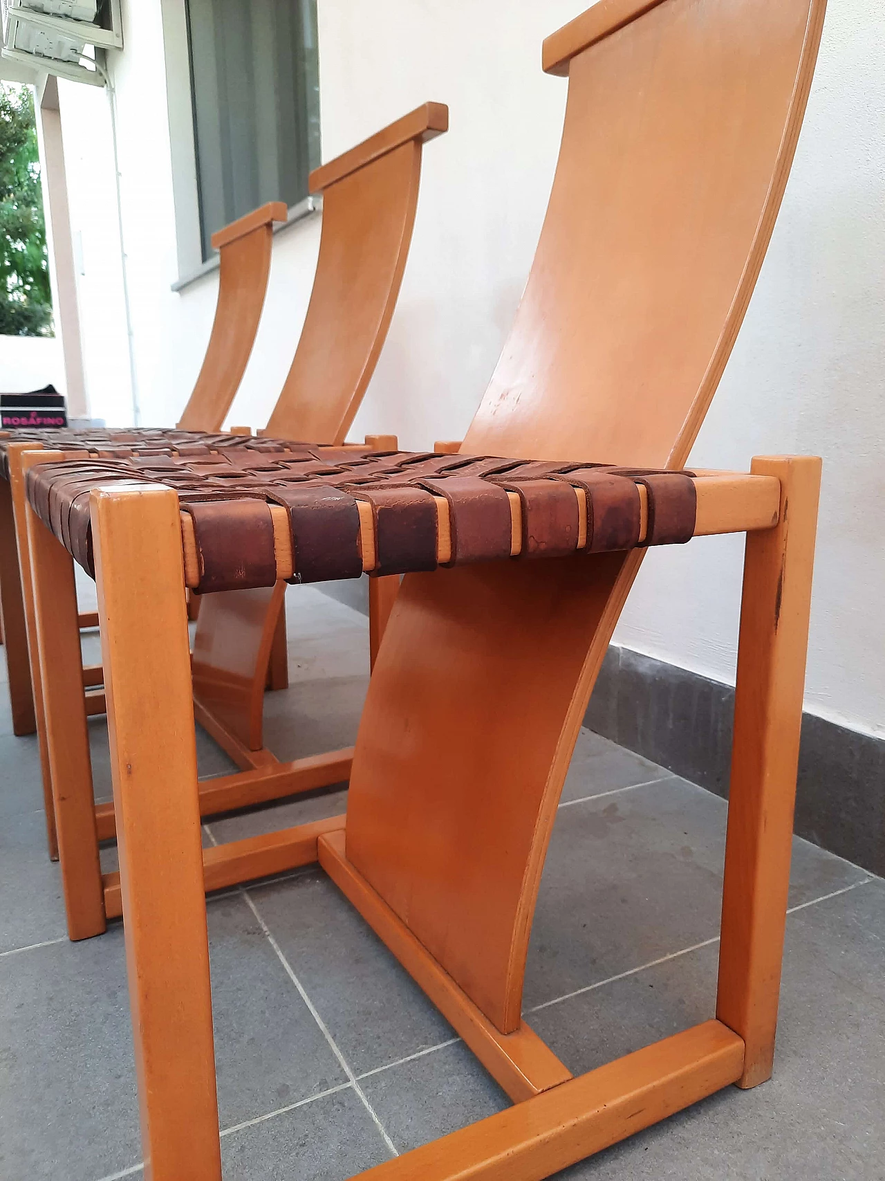 Pair of beech and leather chairs in the style of Alvar Aalto, 1970s 6