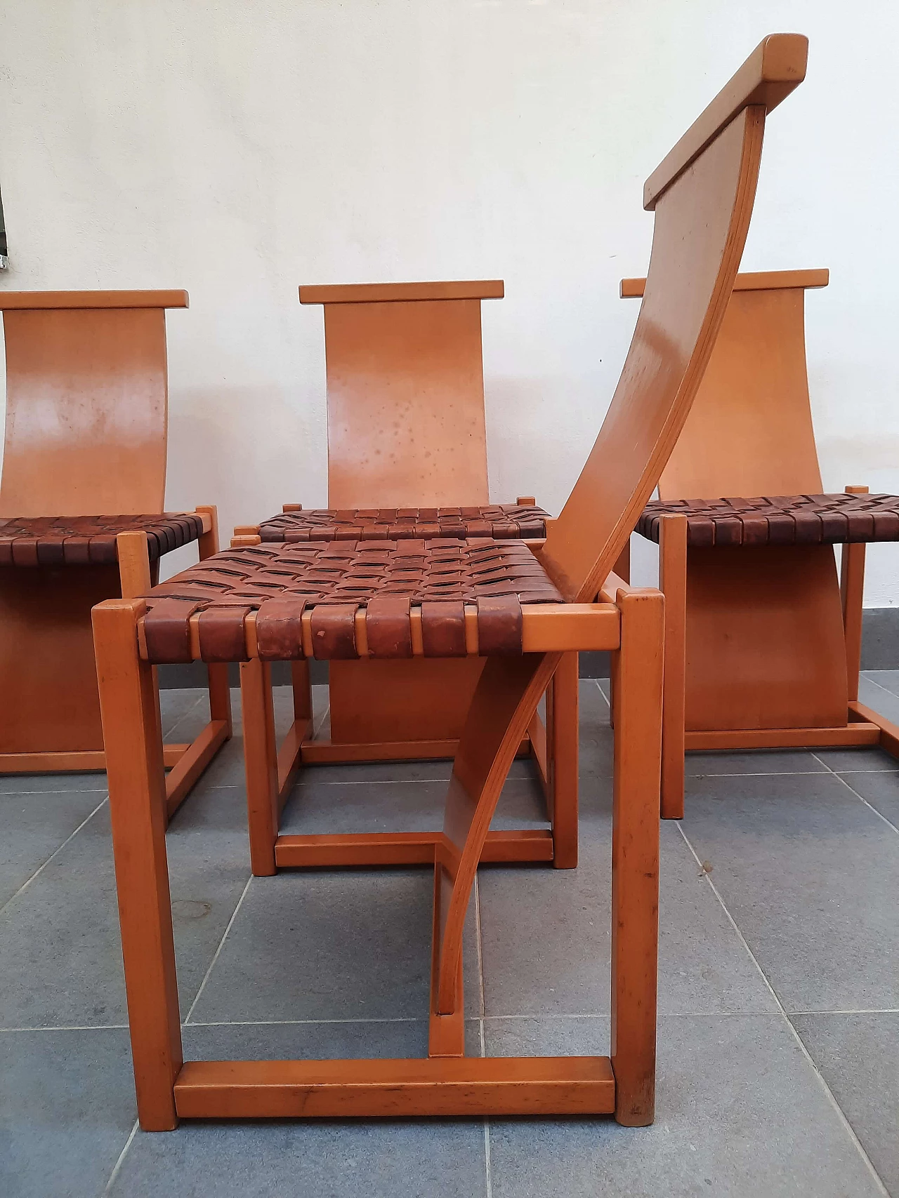 Pair of beech and leather chairs in the style of Alvar Aalto, 1970s 8