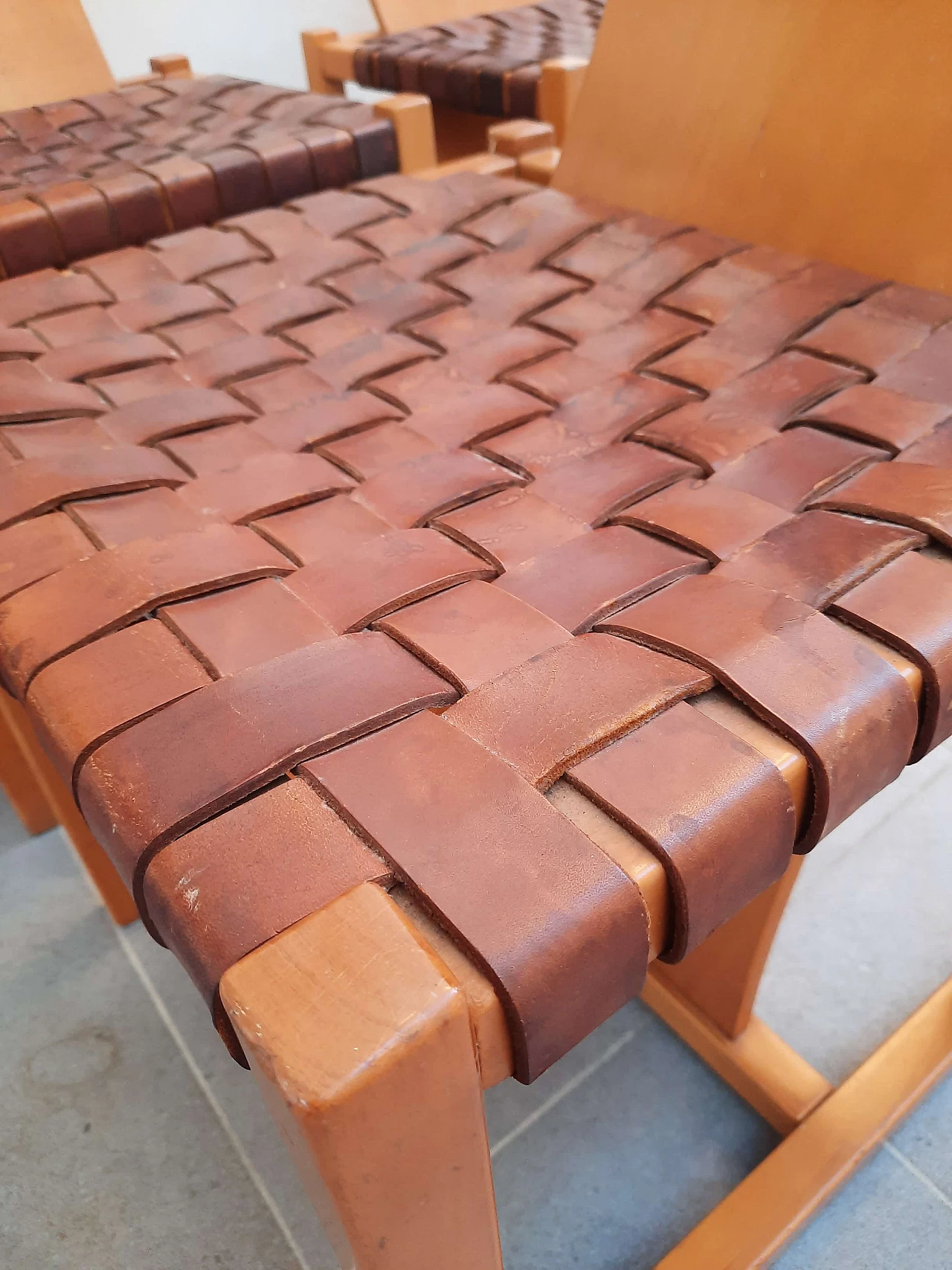 Pair of beech and leather chairs in the style of Alvar Aalto, 1970s 9