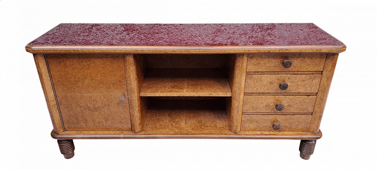 Art Deco briar-root sideboard with burgundy glass top, 1930s 11