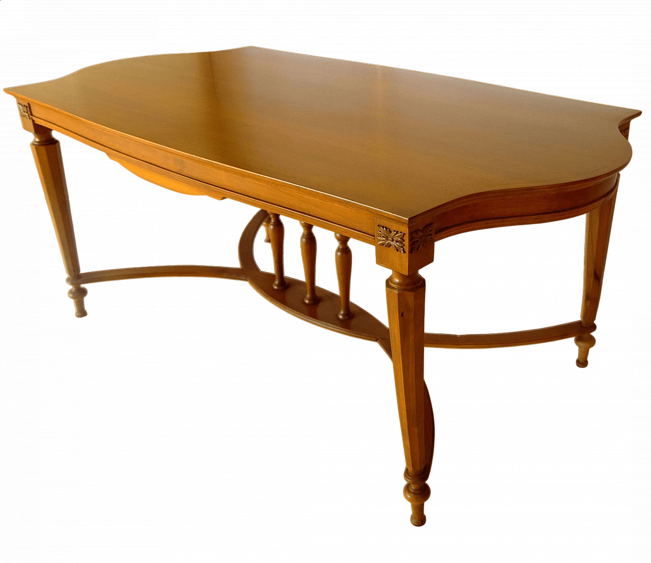 English-style walnut table with carvings and turned legs, 1940s 5