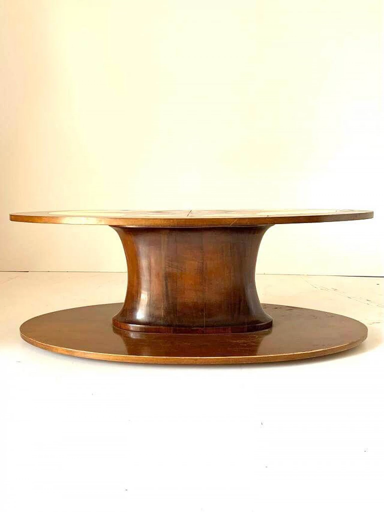 Decorated solid walnut coffee table, 1960s 1