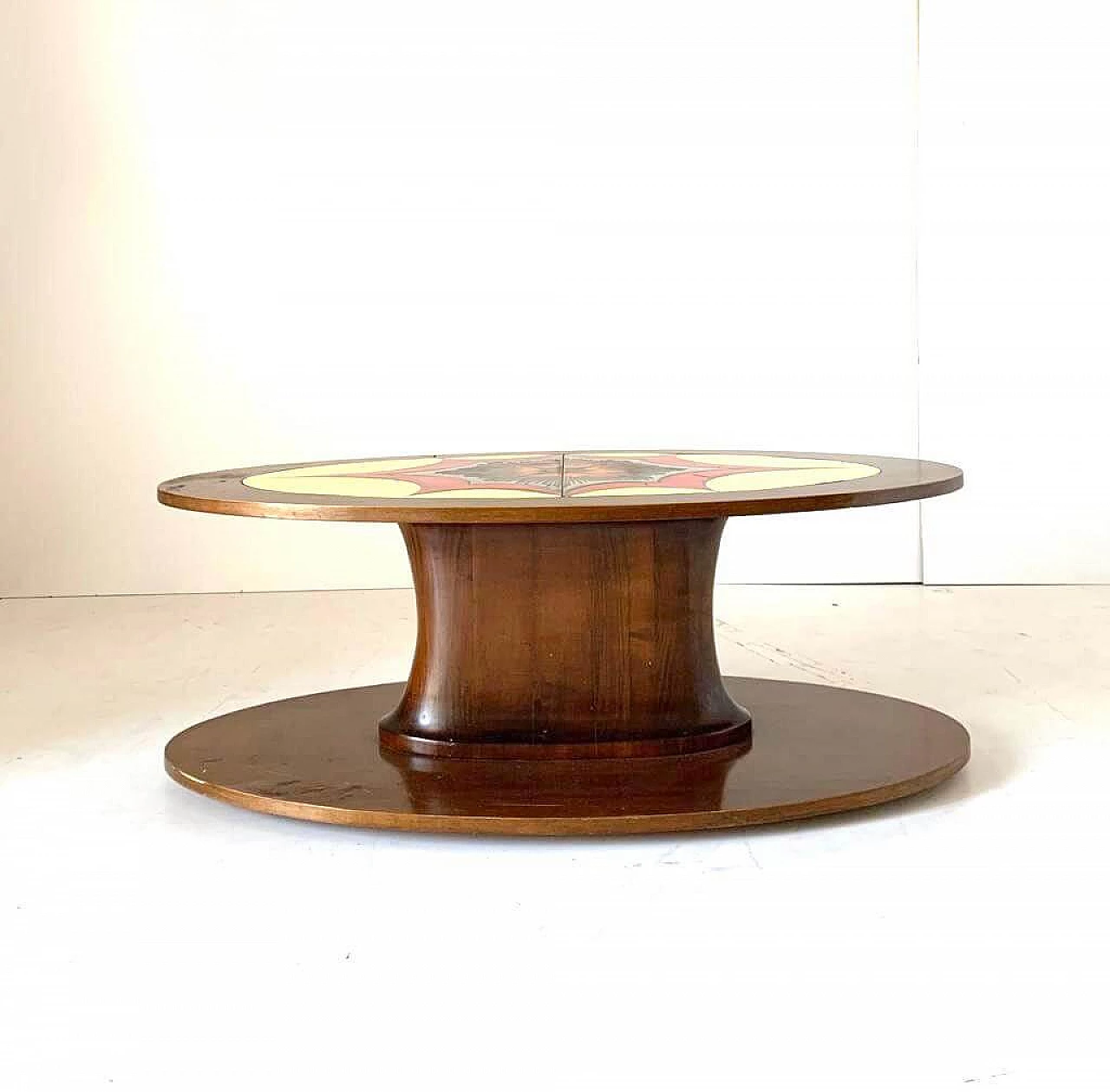 Decorated solid walnut coffee table, 1960s 3