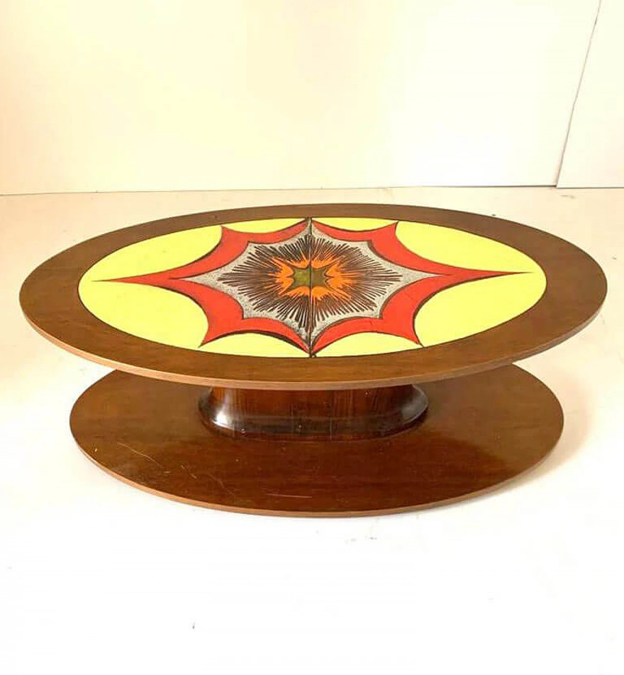 Decorated solid walnut coffee table, 1960s 8