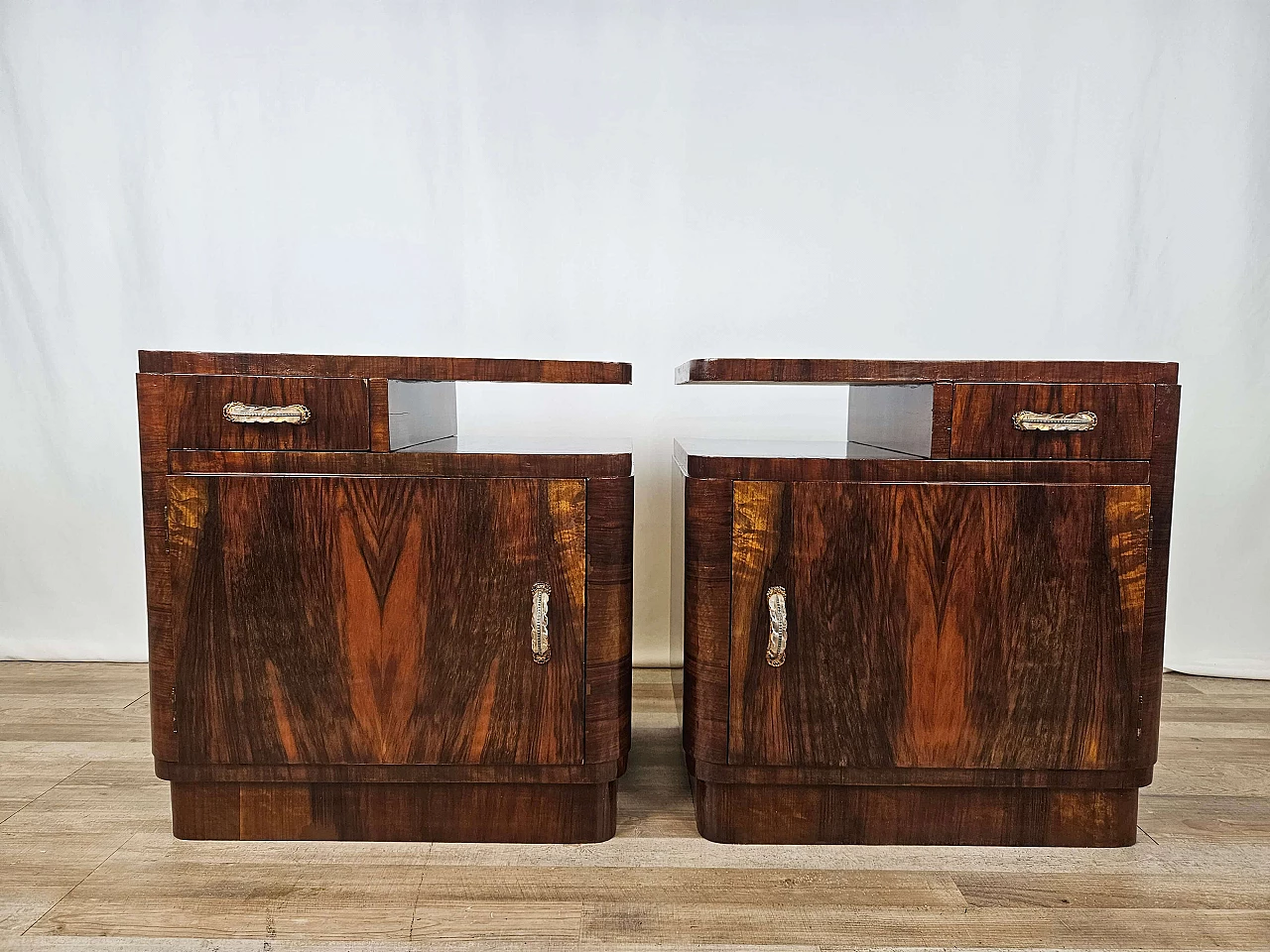 Pair of Art Deco mahogany bedside tables, 1940s 1