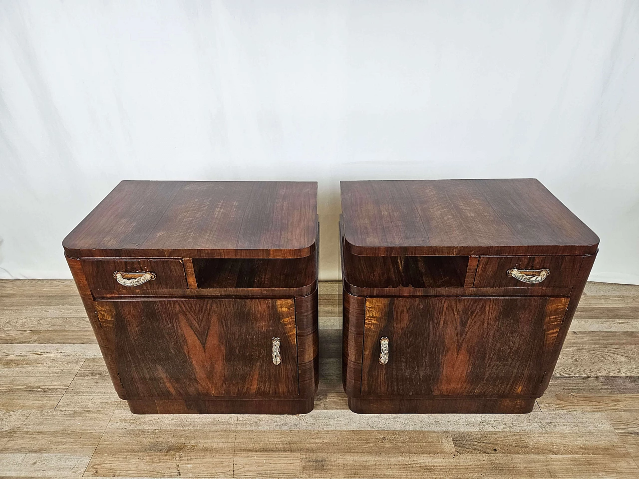 Pair of Art Deco mahogany bedside tables, 1940s 2