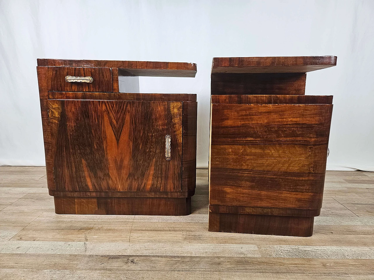 Pair of Art Deco mahogany bedside tables, 1940s 3