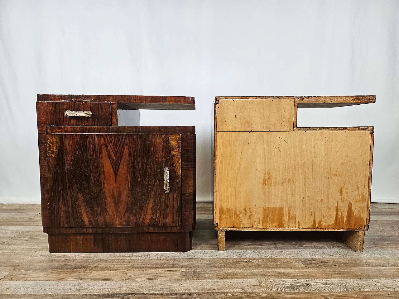 Pair of Art Deco mahogany bedside tables, 1940s 4