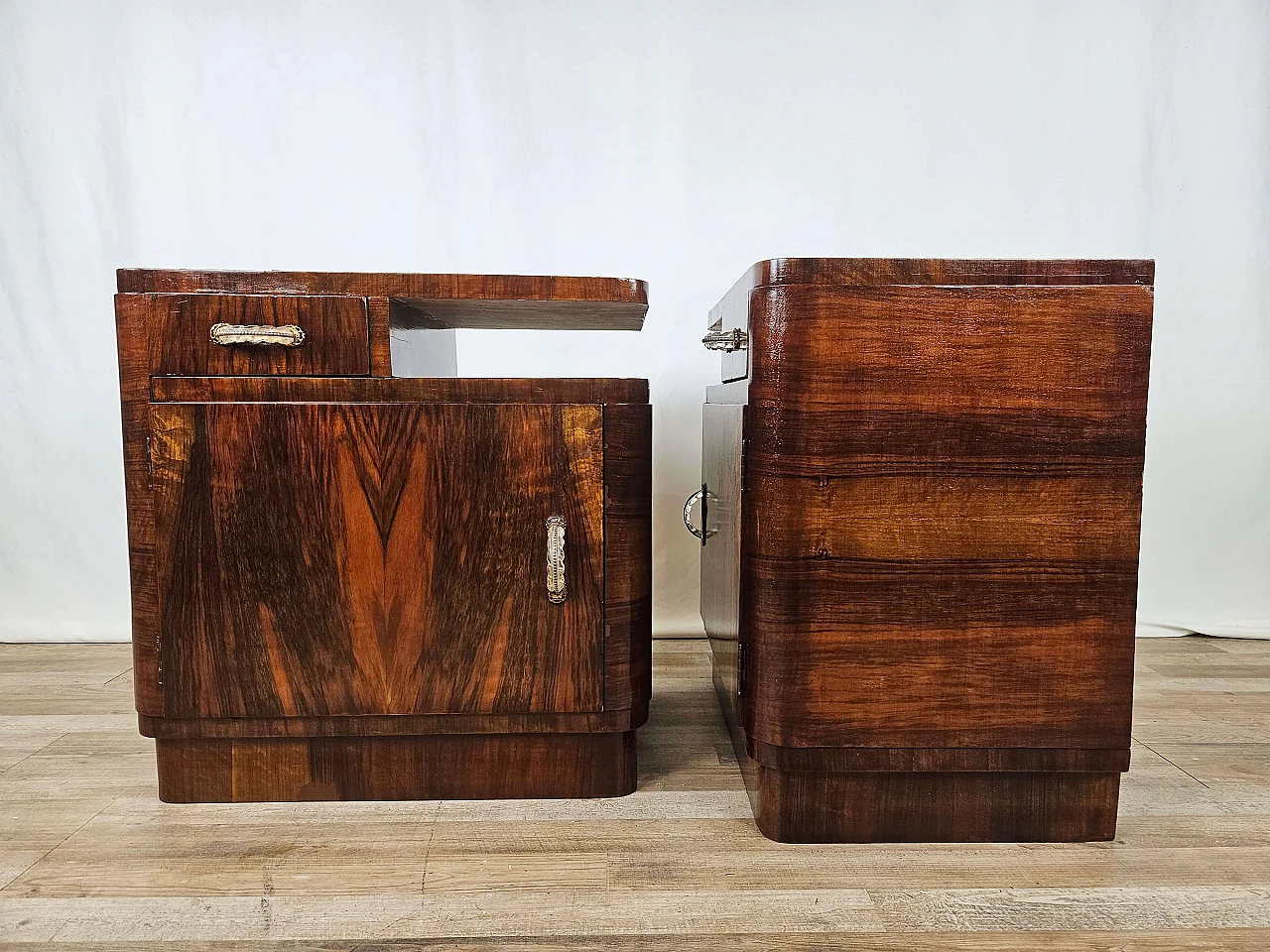 Pair of Art Deco mahogany bedside tables, 1940s 5