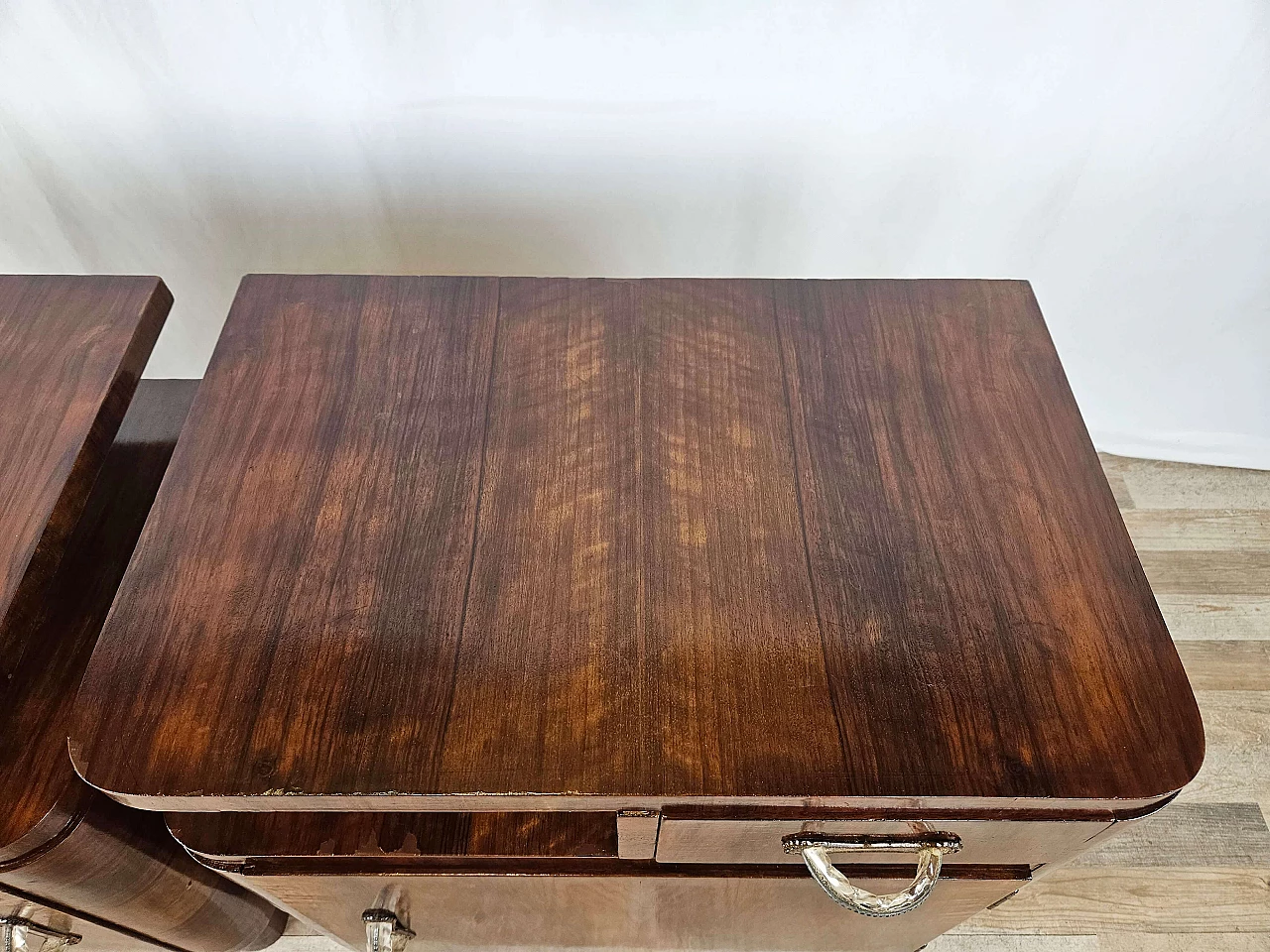 Pair of Art Deco mahogany bedside tables, 1940s 6