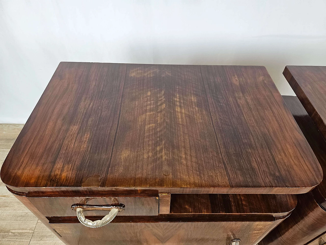 Pair of Art Deco mahogany bedside tables, 1940s 7