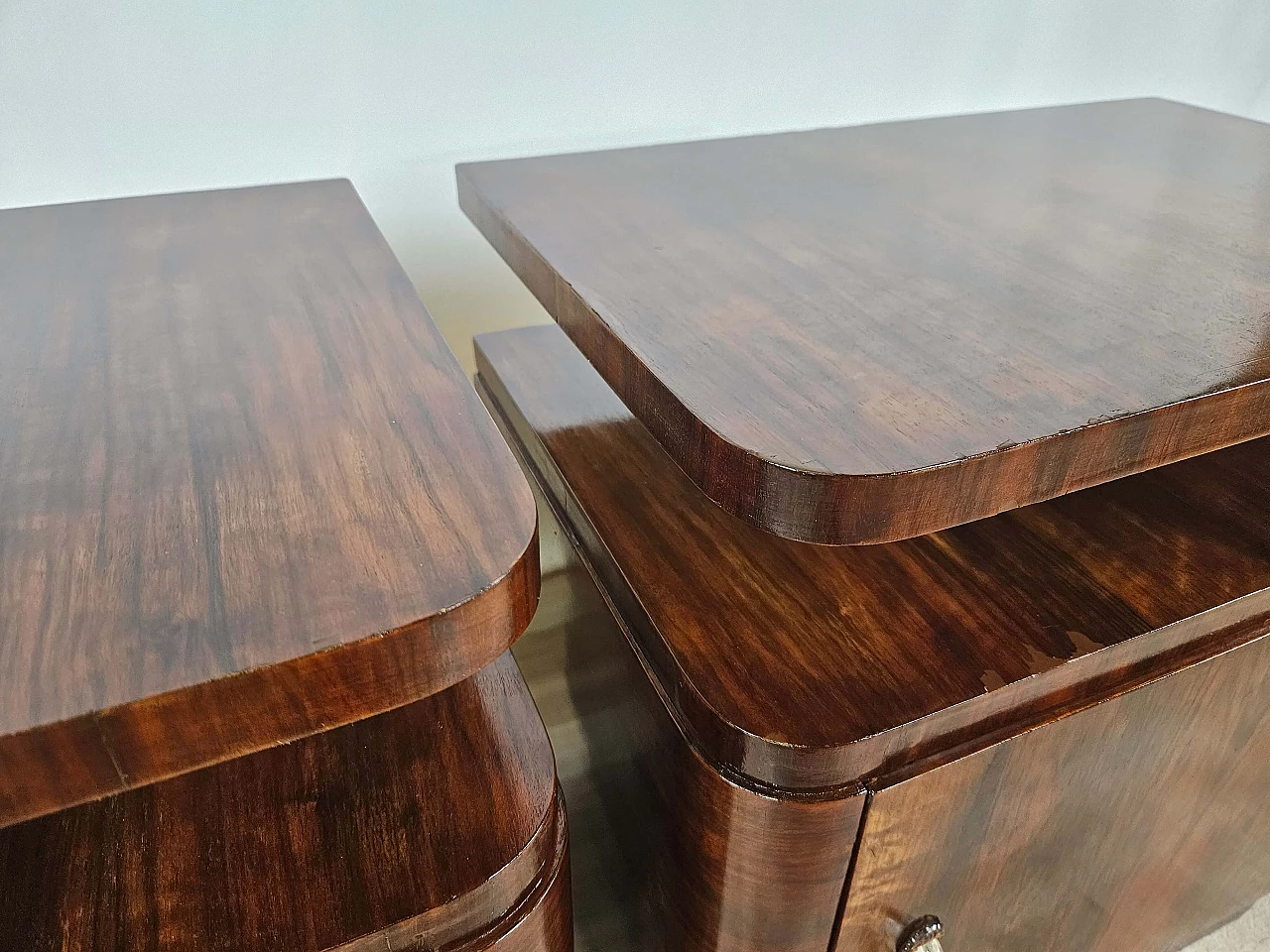 Pair of Art Deco mahogany bedside tables, 1940s 10