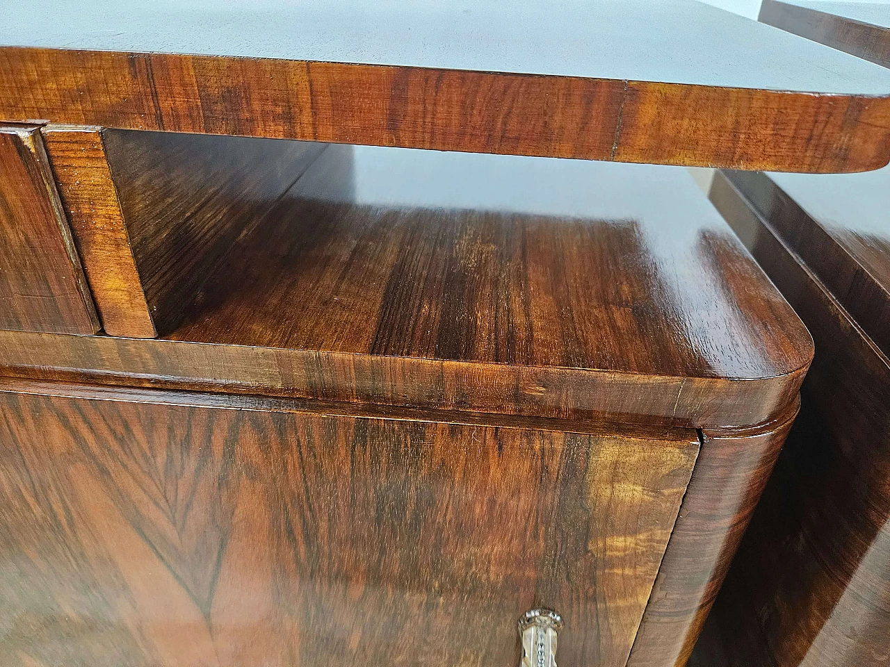 Pair of Art Deco mahogany bedside tables, 1940s 18