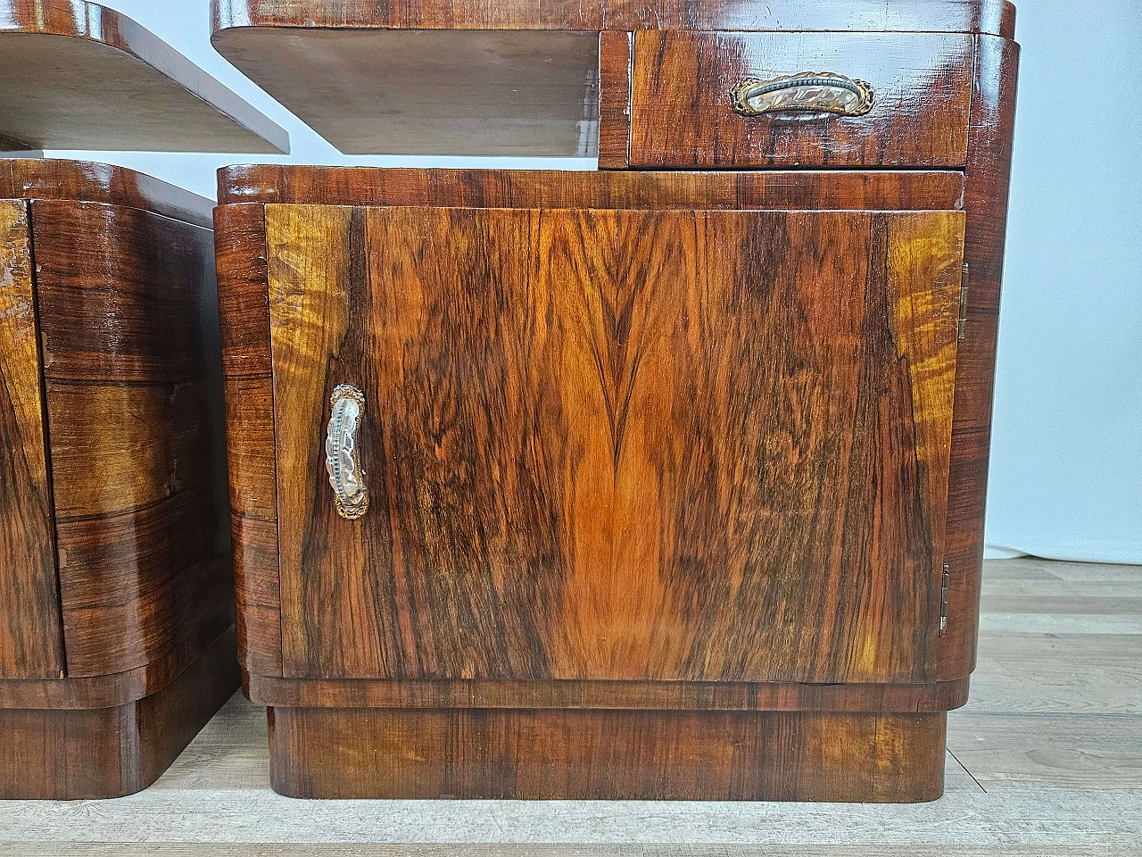 Pair of Art Deco mahogany bedside tables, 1940s 20