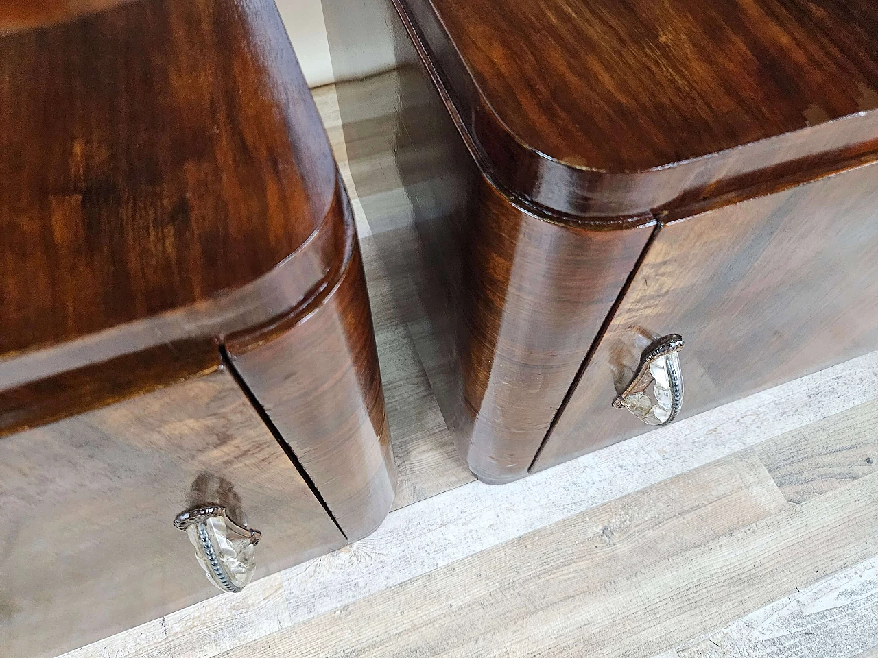 Pair of Art Deco mahogany bedside tables, 1940s 21