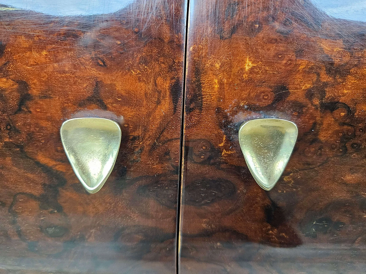 Pair of rosewood, maple and pink glass bedside tables, 1950s 13