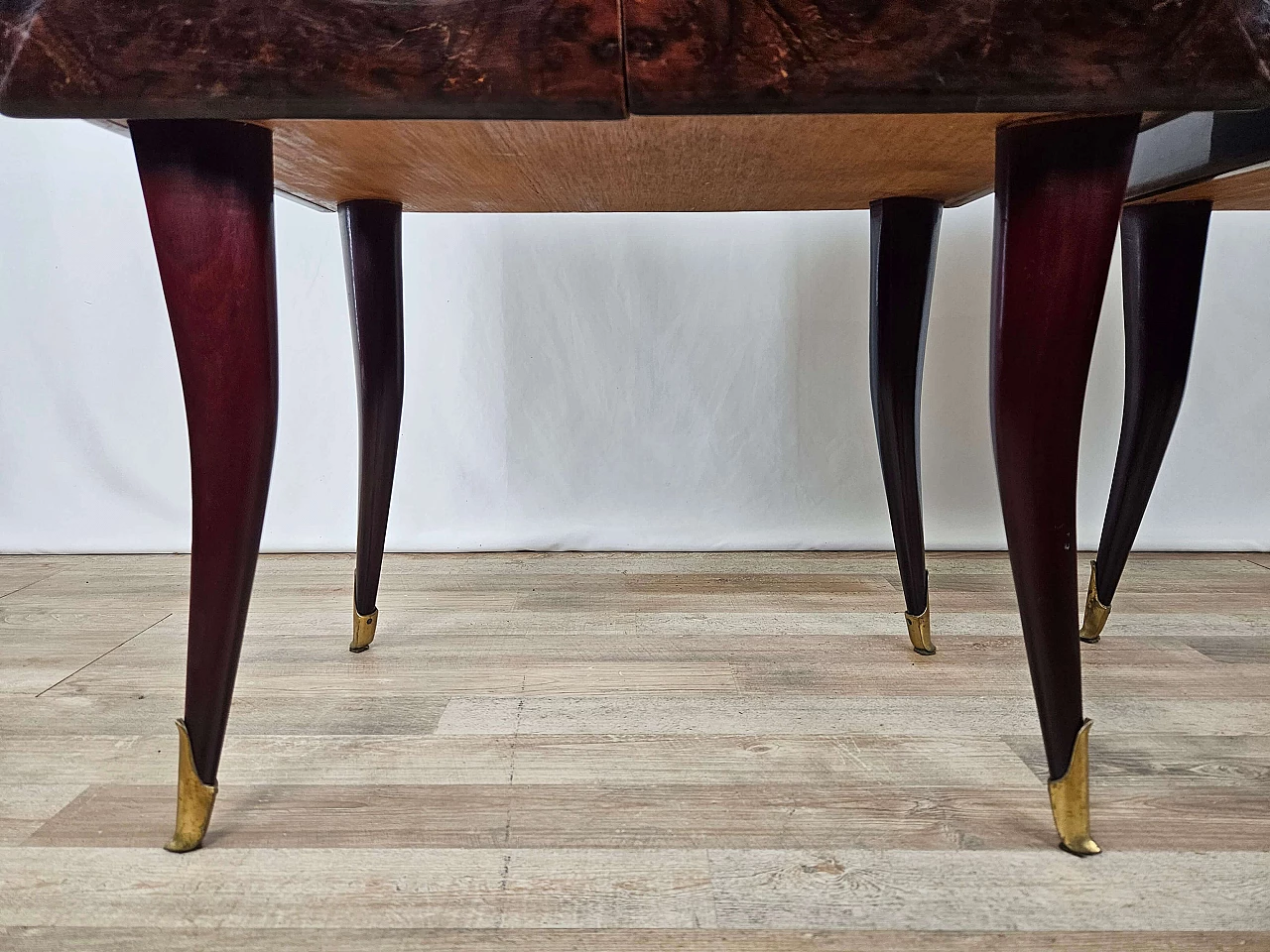 Pair of rosewood, maple and pink glass bedside tables, 1950s 16