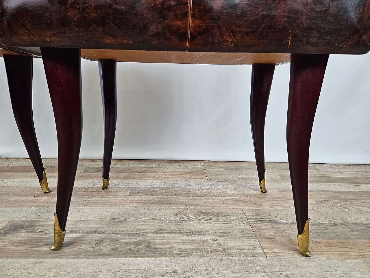 Pair of rosewood, maple and pink glass bedside tables, 1950s 17