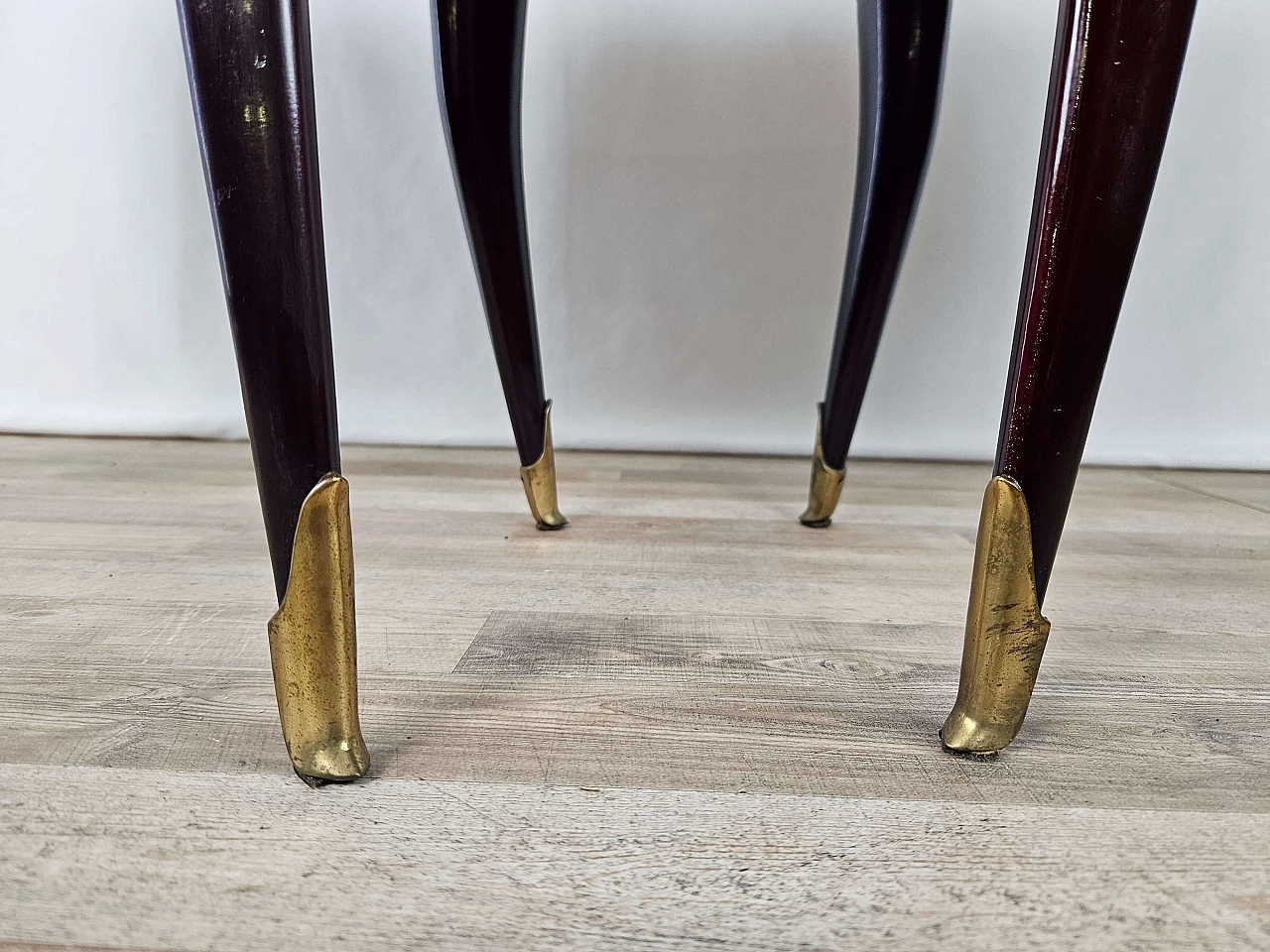 Pair of rosewood, maple and pink glass bedside tables, 1950s 19