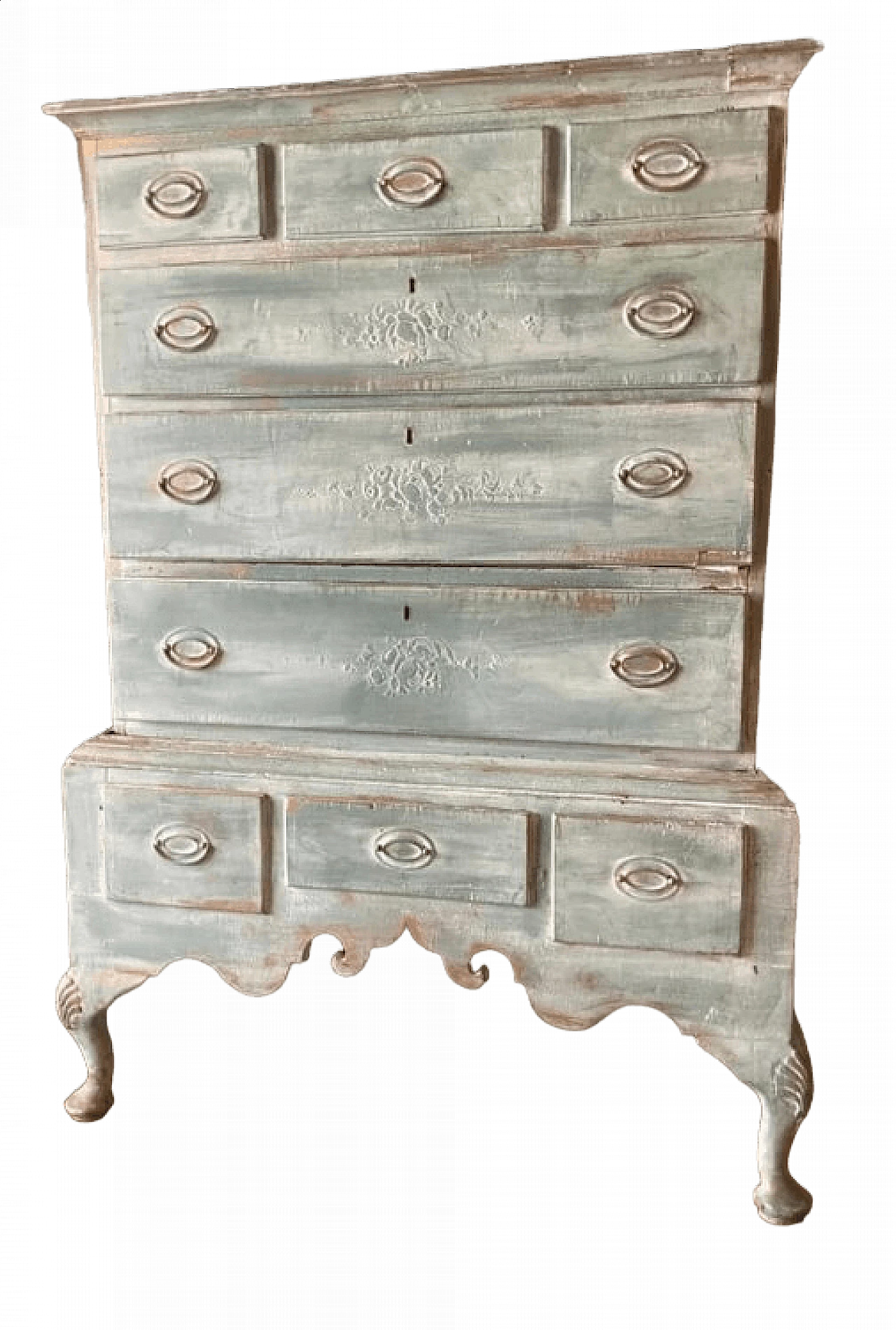 Shabby Chic antiqued green wood chest of drawers 4