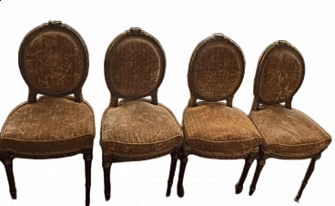 4 Chairs in gilded wood and gold velvet, 18th century