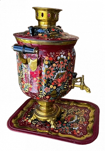 Samovar and tray with floral decoration, 2000s