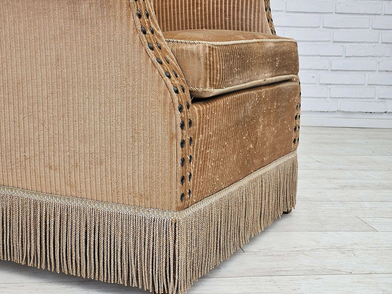 Danish ash and beige corduroy armchair, 1970s 3