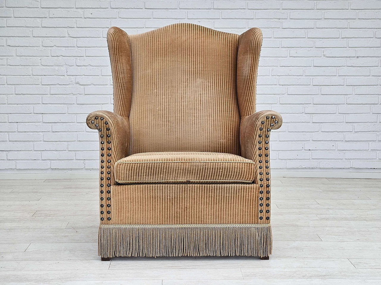 Danish ash and beige corduroy armchair, 1970s 5