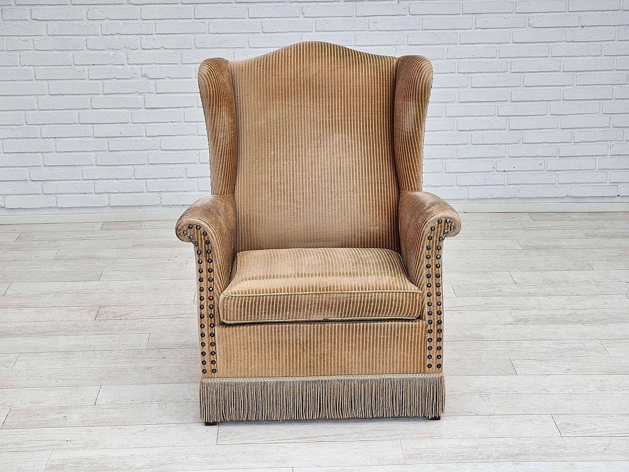 Danish ash and beige corduroy armchair, 1970s 6