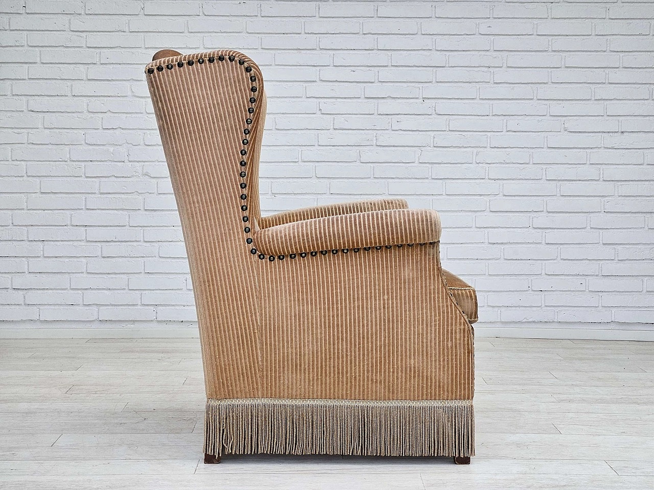 Danish ash and beige corduroy armchair, 1970s 7