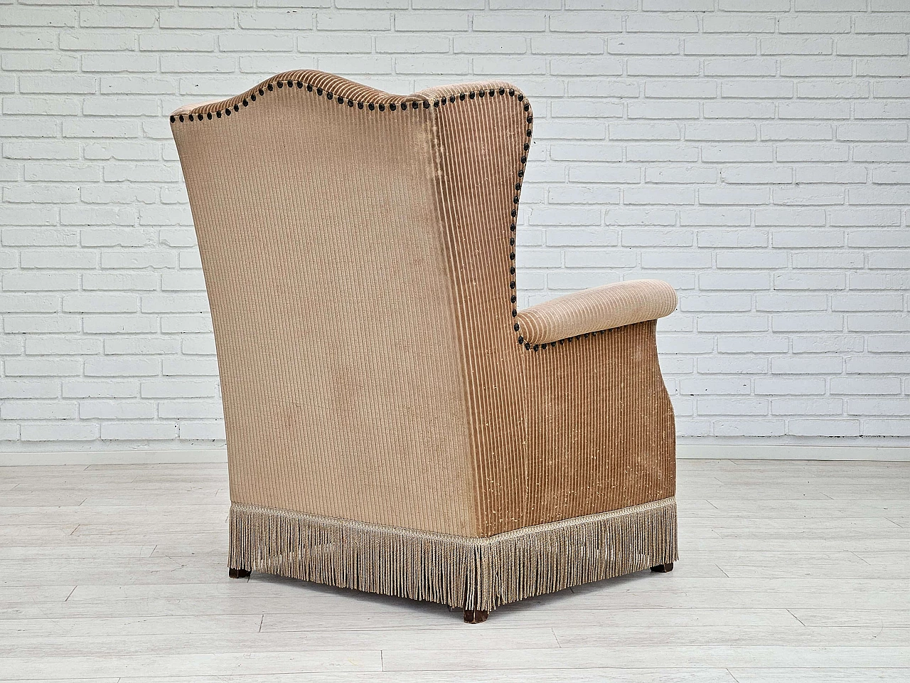 Danish ash and beige corduroy armchair, 1970s 8