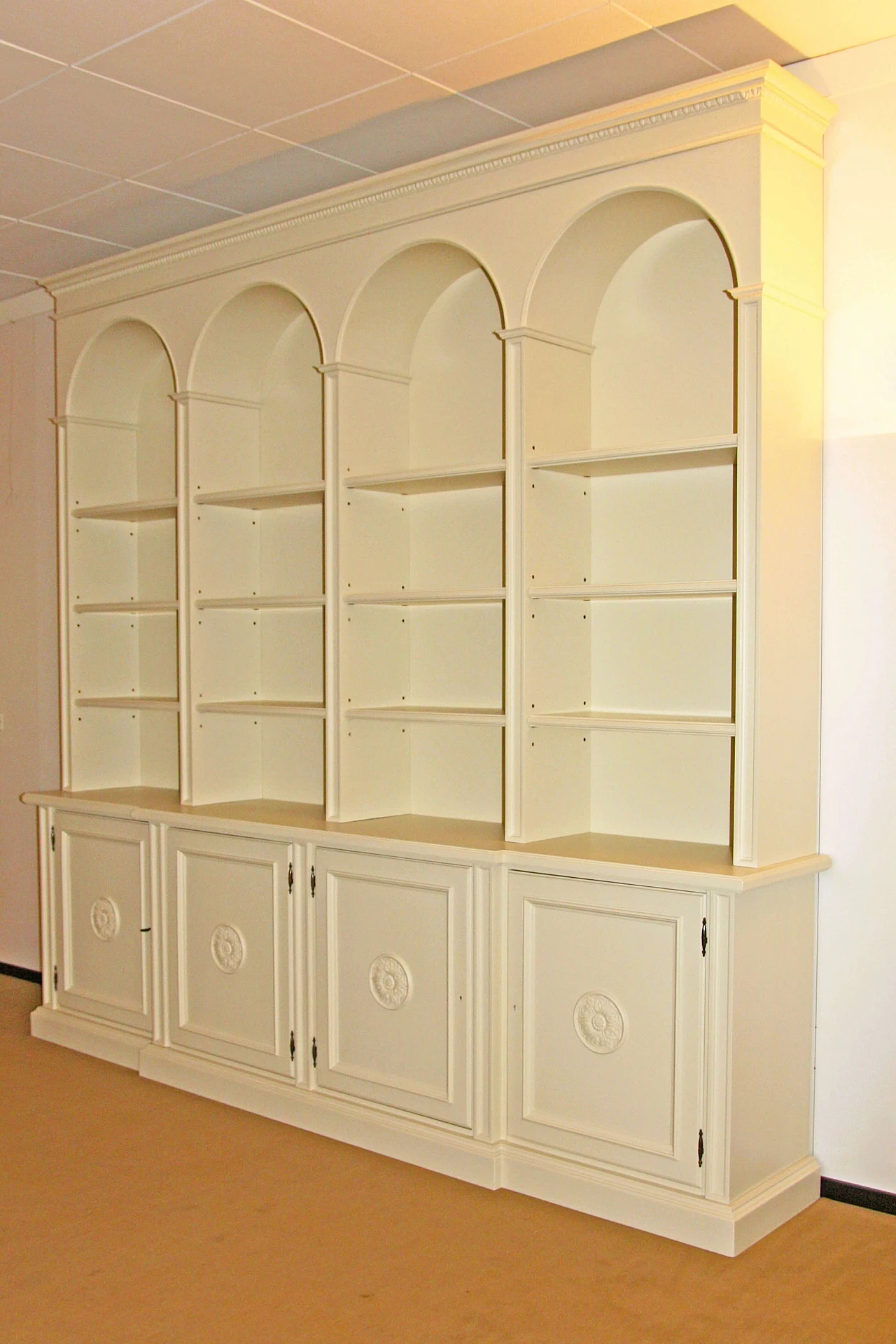 Ivory lacquered solid wood bookcase, 1960s 1