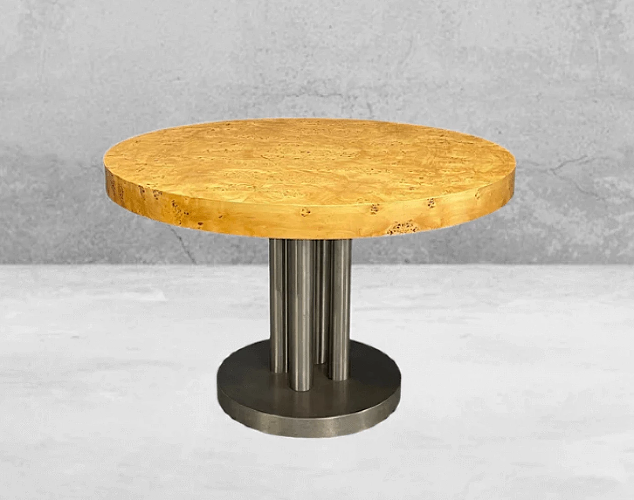 Round birch-root and metal table by Turri, 1980s 1