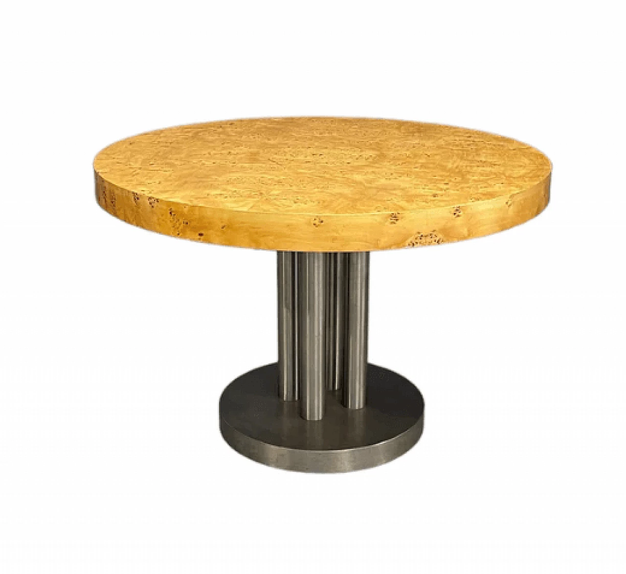 Round birch-root and metal table by Turri, 1980s 4