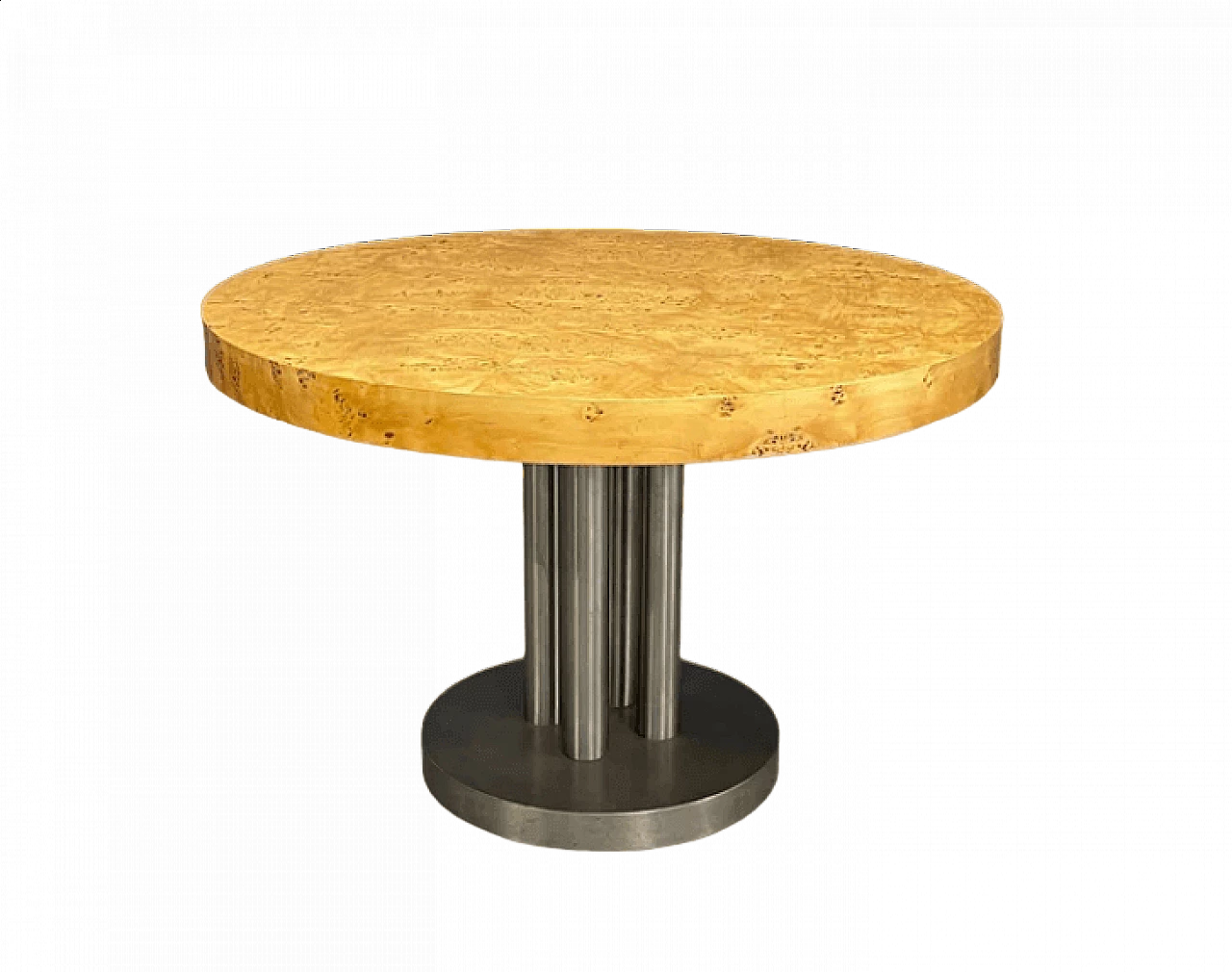 Round birch-root and metal table by Turri, 1980s 6