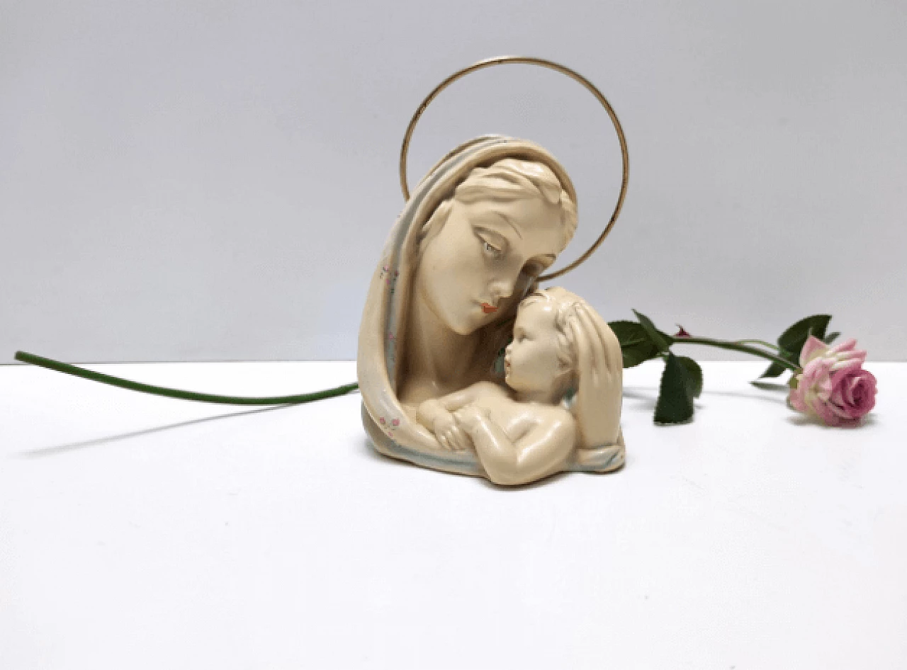 Arturo Pannunzio, Madonna con il Bambino, scultura in ceramica e ottone, anni '40 2