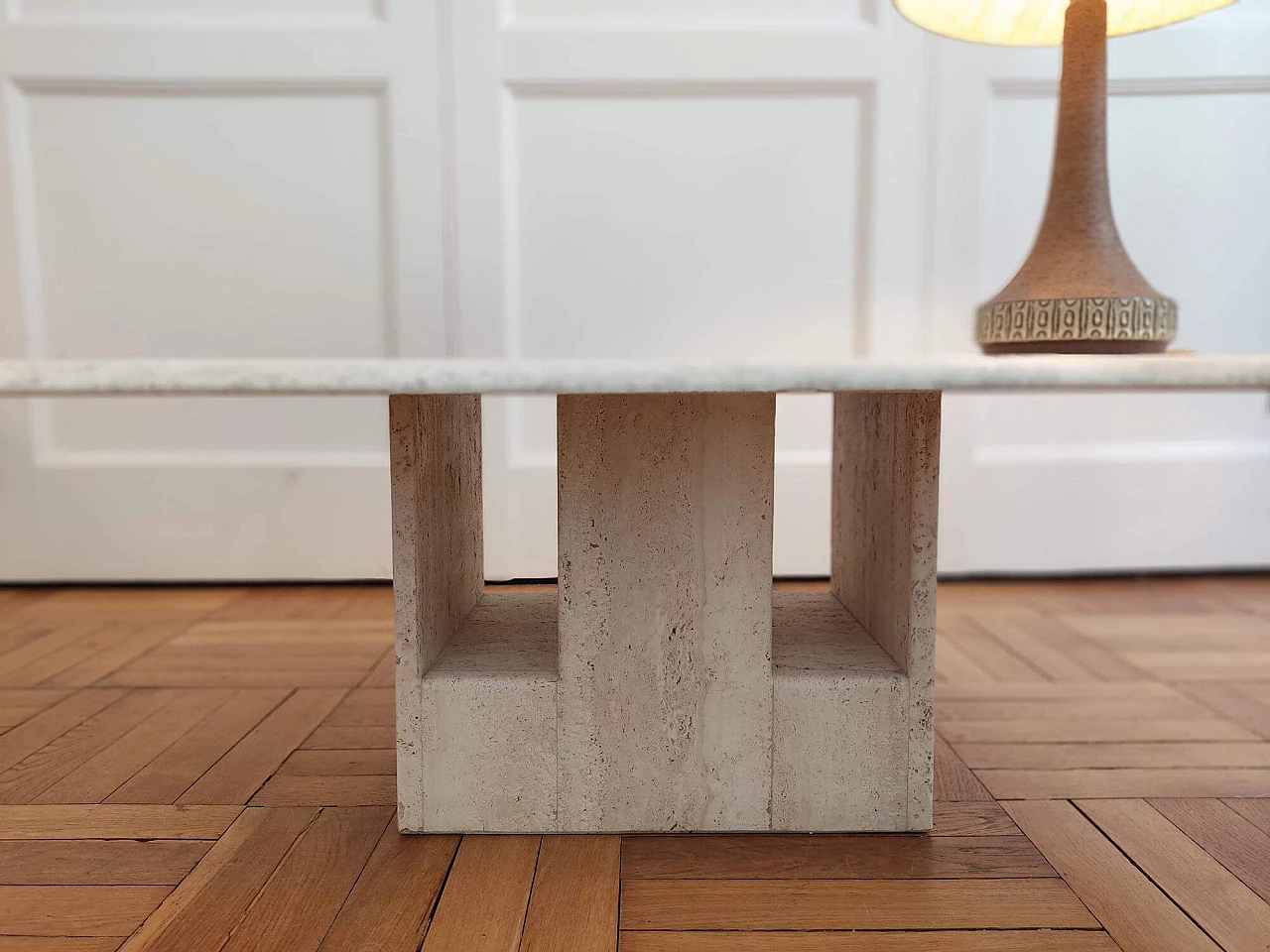 Travertine coffee table by Claude Berraldacci, 1990s 3