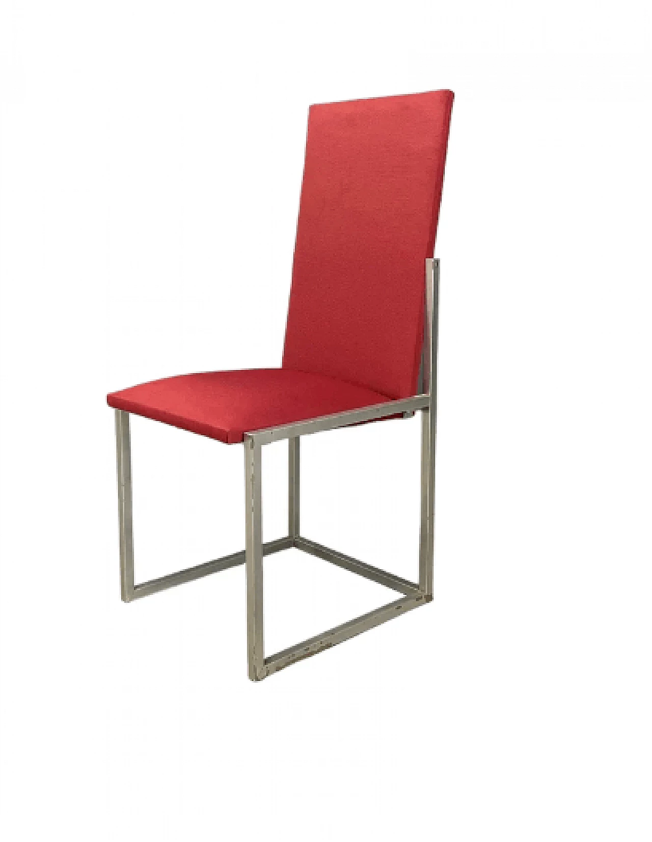 8 Chairs in nickel-plated metal and red fabric by Turri, 1970s 4