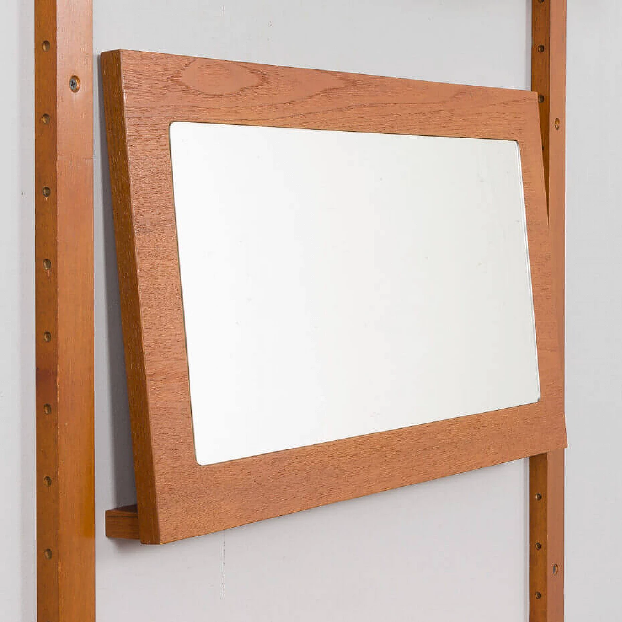 Wall-mounted teak bookcase with mirror in the Cadovius style, 1960s 5