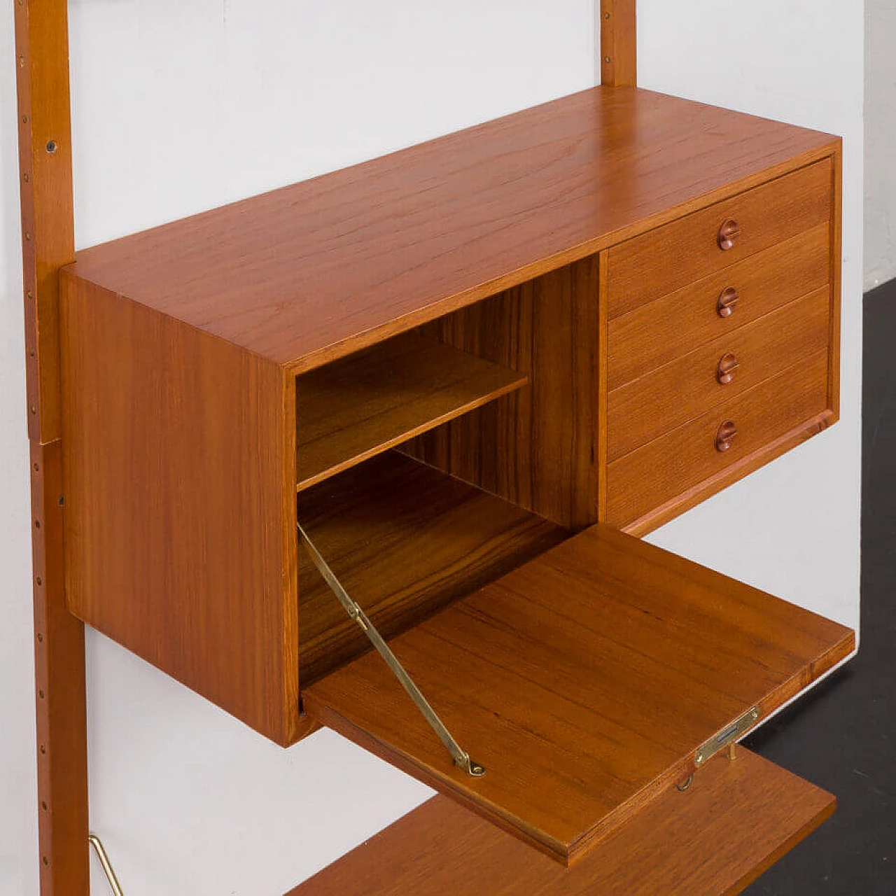 Wall-mounted teak bookcase with mirror in the Cadovius style, 1960s 8