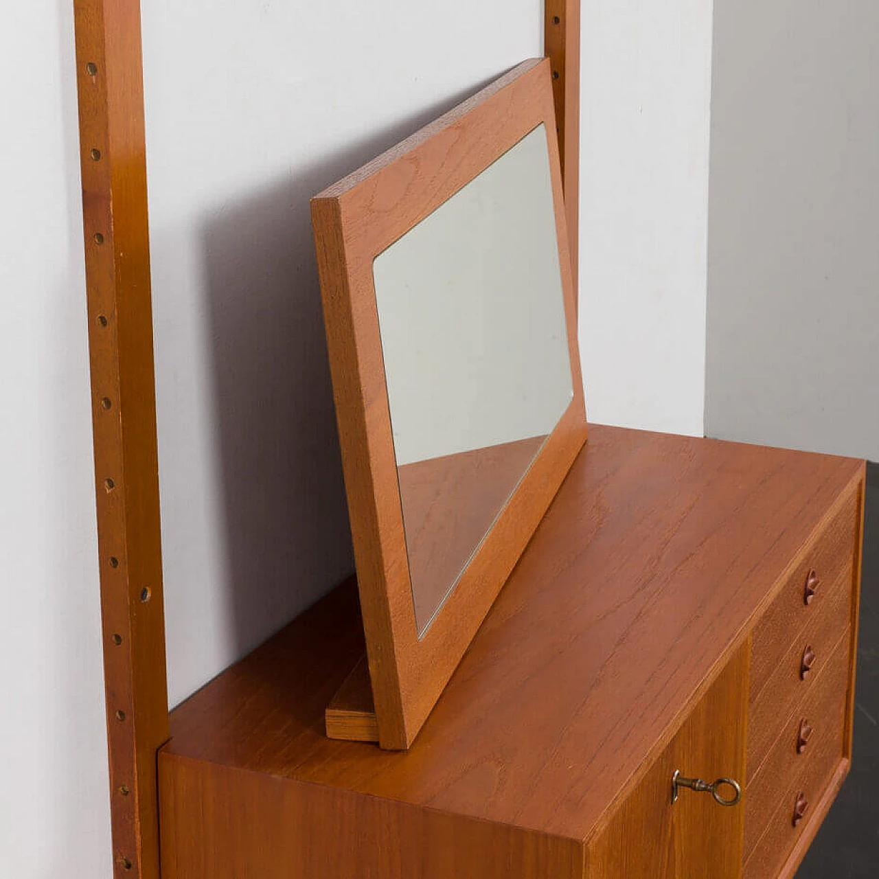 Wall-mounted teak bookcase with mirror in the Cadovius style, 1960s 13