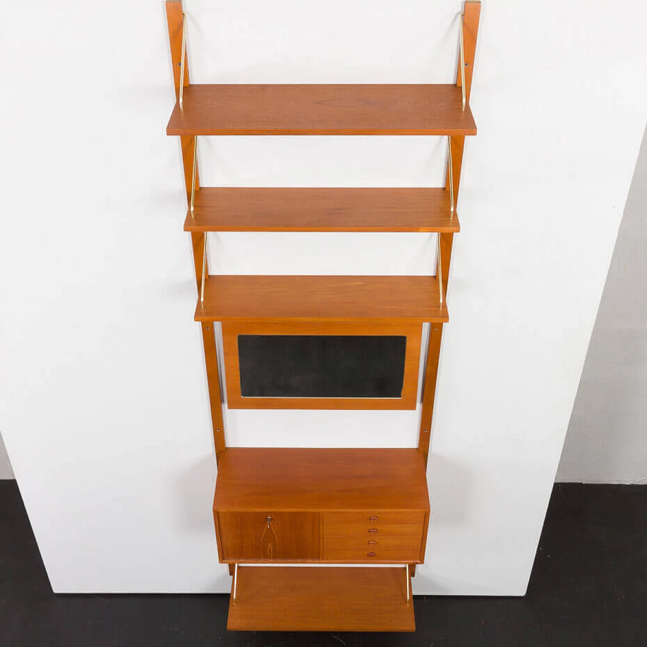 Wall-mounted teak bookcase with mirror in the Cadovius style, 1960s 17