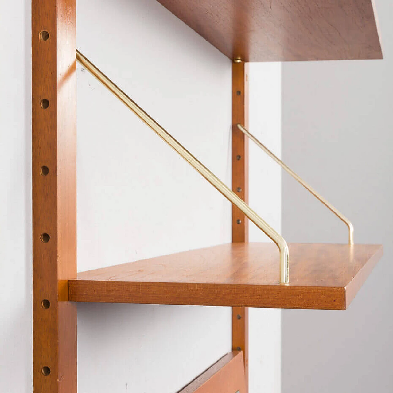 Wall-mounted teak bookcase with mirror in the Cadovius style, 1960s 18