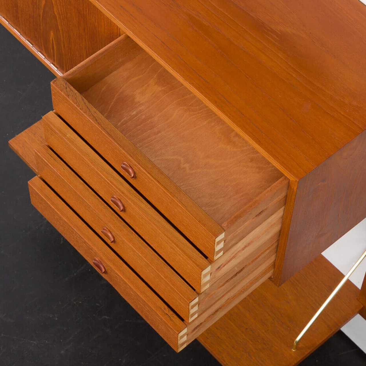 Wall-mounted teak bookcase with mirror in the Cadovius style, 1960s 19