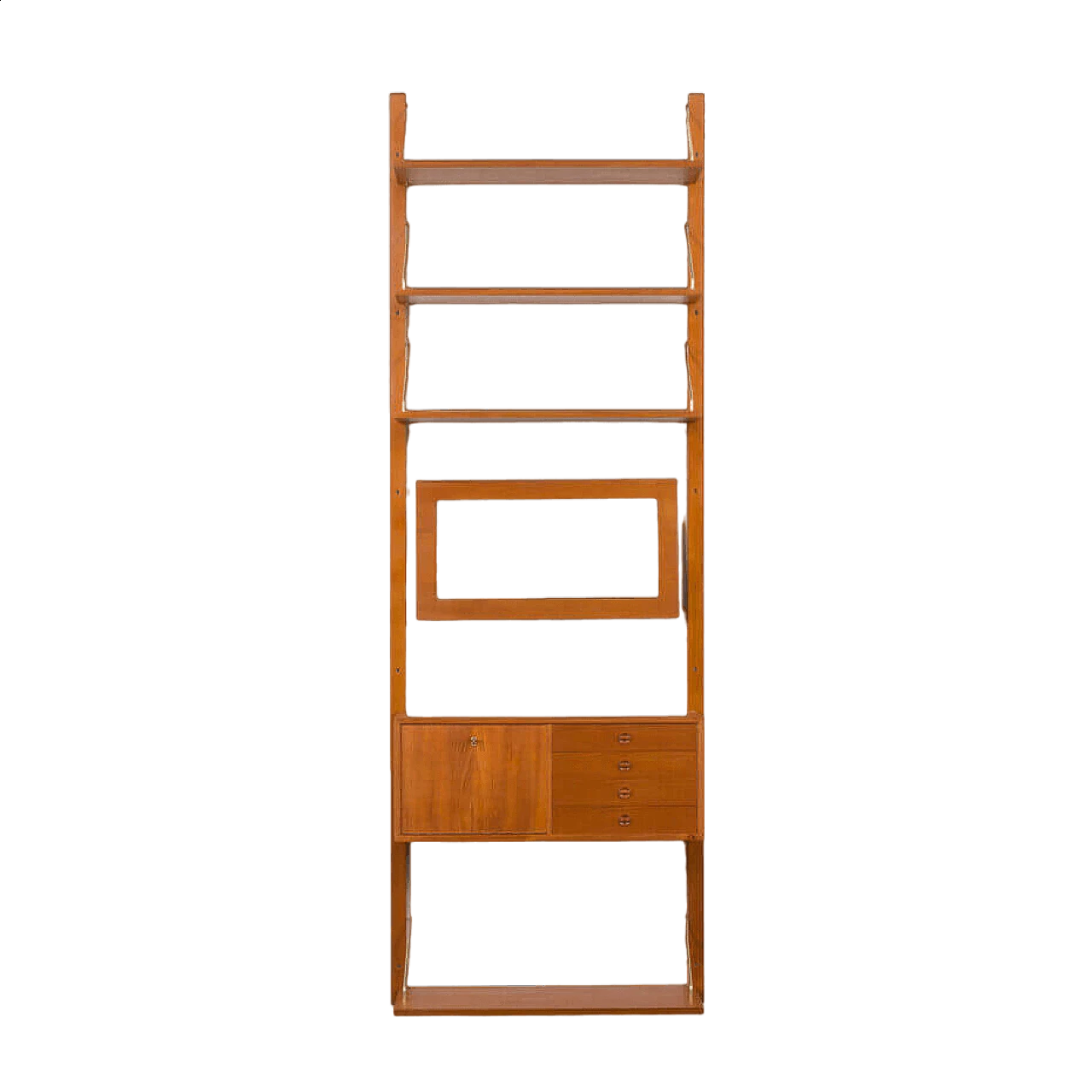 Wall-mounted teak bookcase with mirror in the Cadovius style, 1960s 20