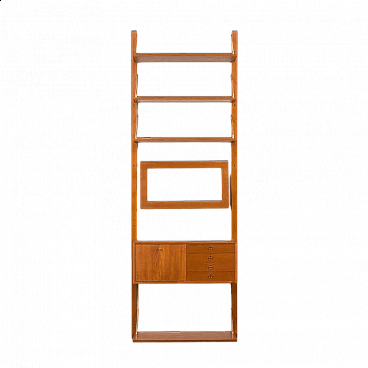 Wall-mounted teak bookcase with mirror in the Cadovius style, 1960s