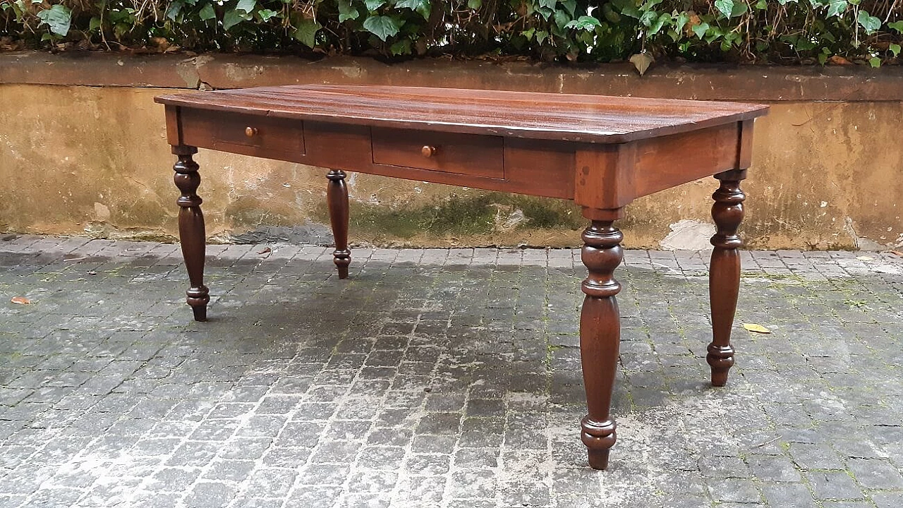 Cherry wood table with two drawers, 19th century 1