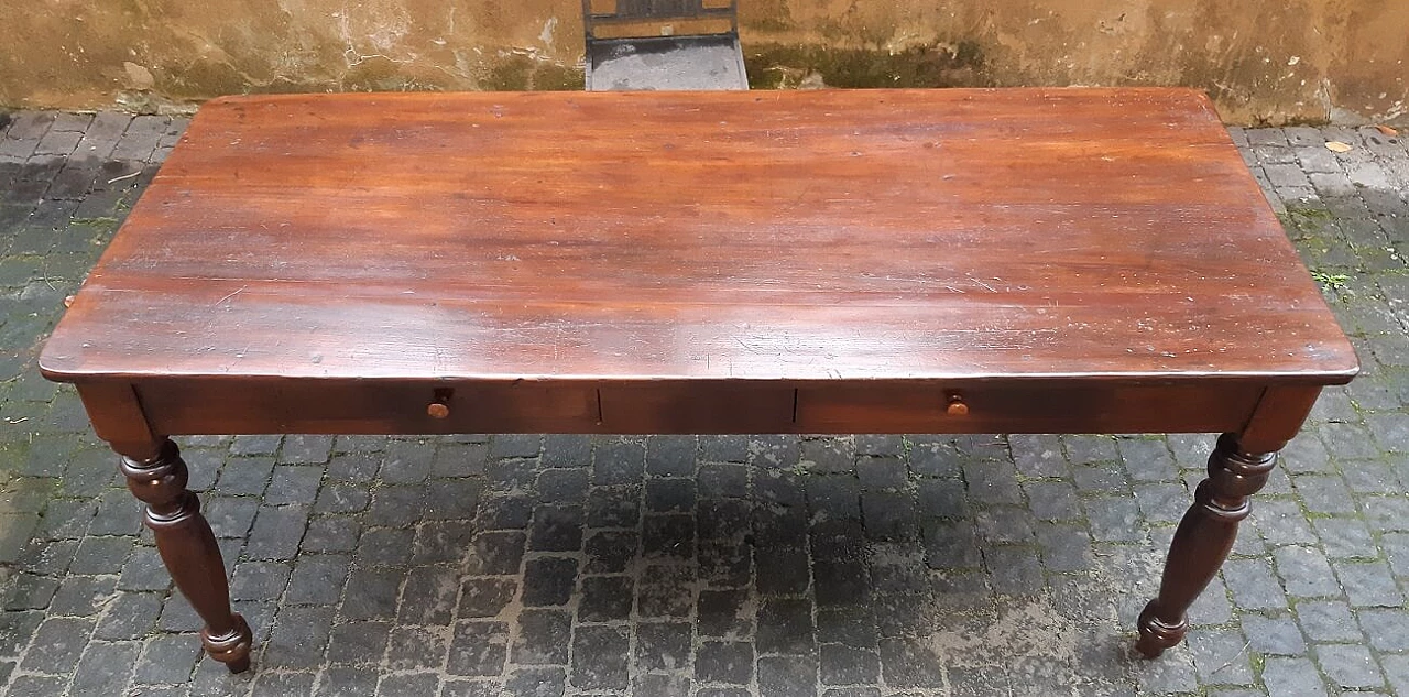 Cherry wood table with two drawers, 19th century 2