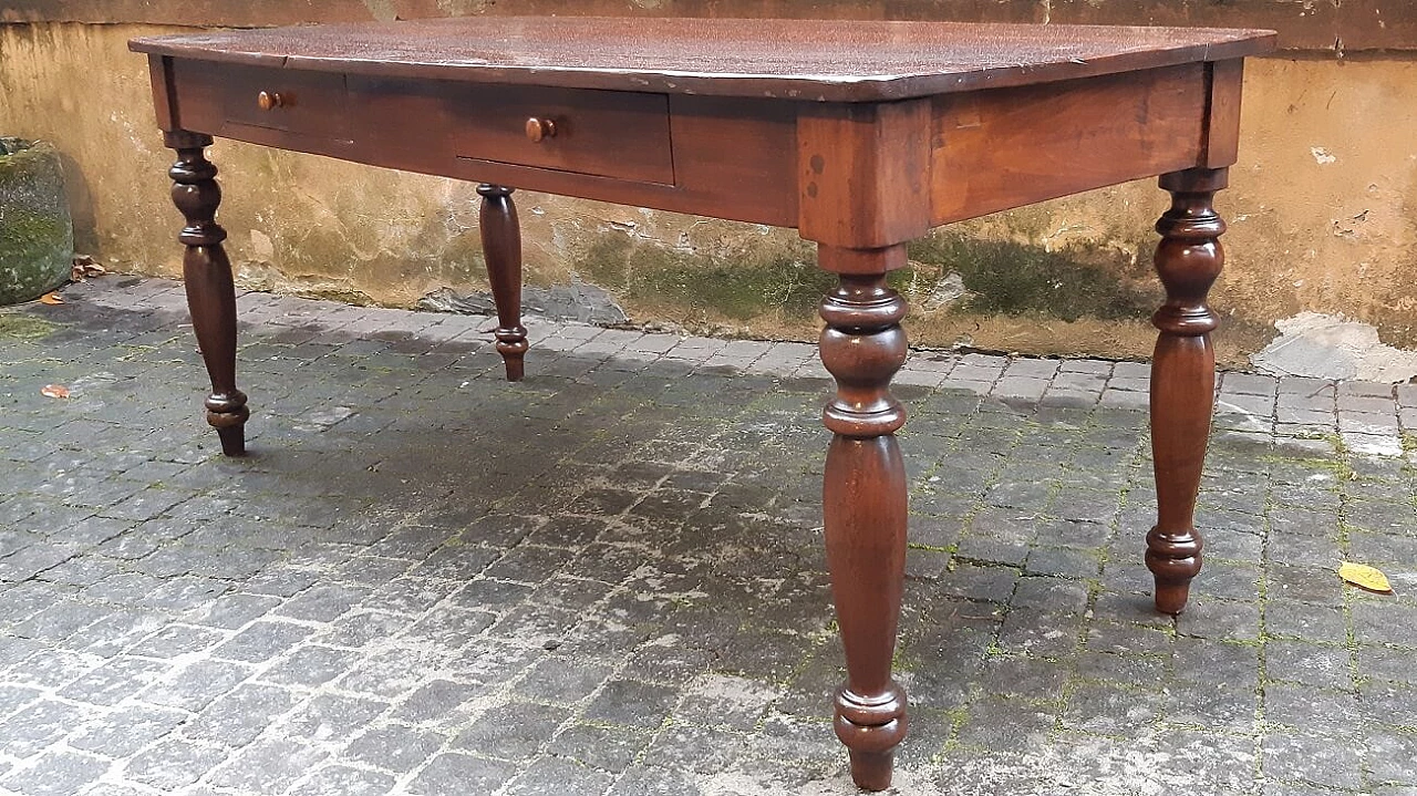 Cherry wood table with two drawers, 19th century 3